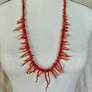 Signed Les Bernard Vintage Salmon Coral Branch Necklace – 28" – 1970s